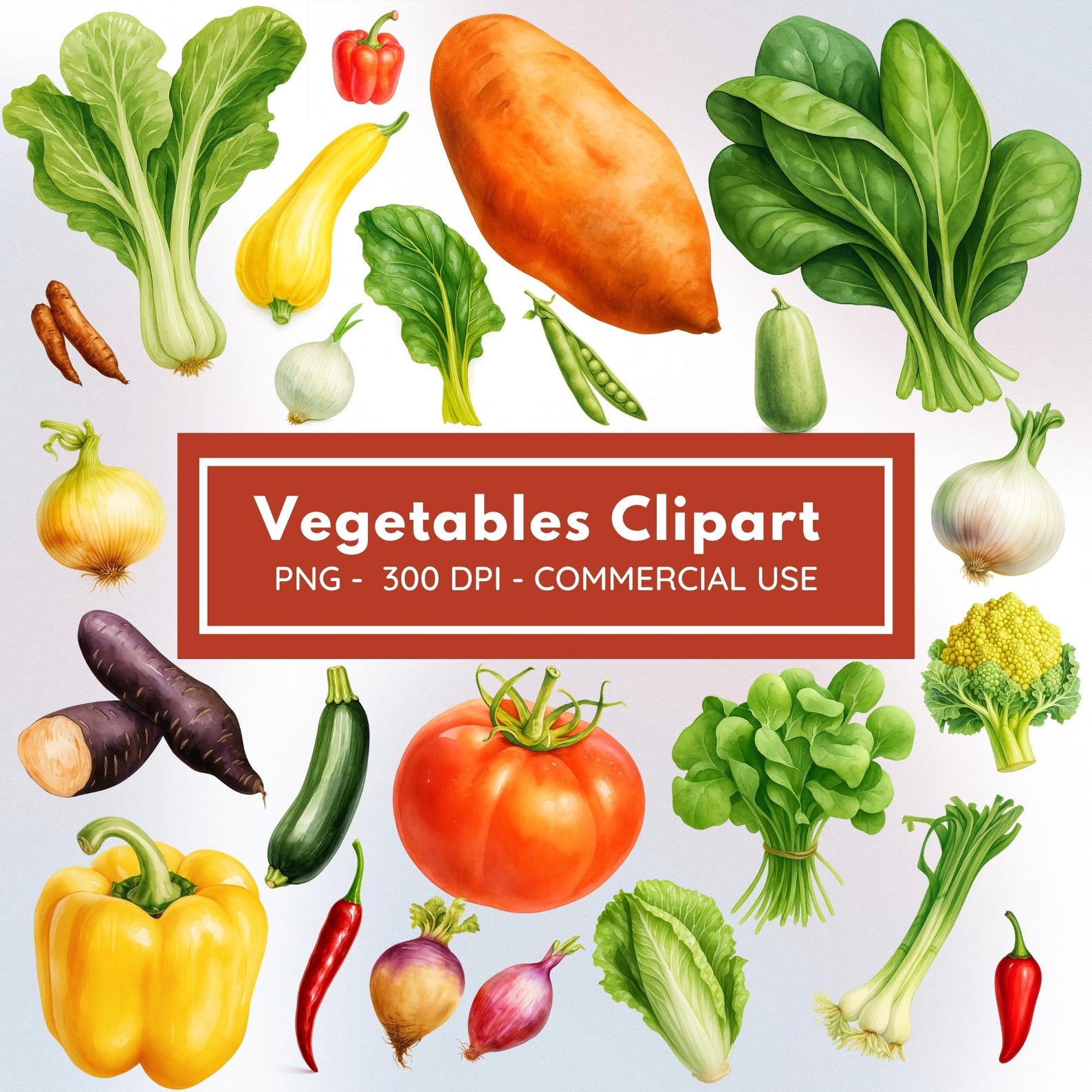 Vegetables Clipart Bundle | Watercolor Veggie PNG Set, Tomato, Pepper ...