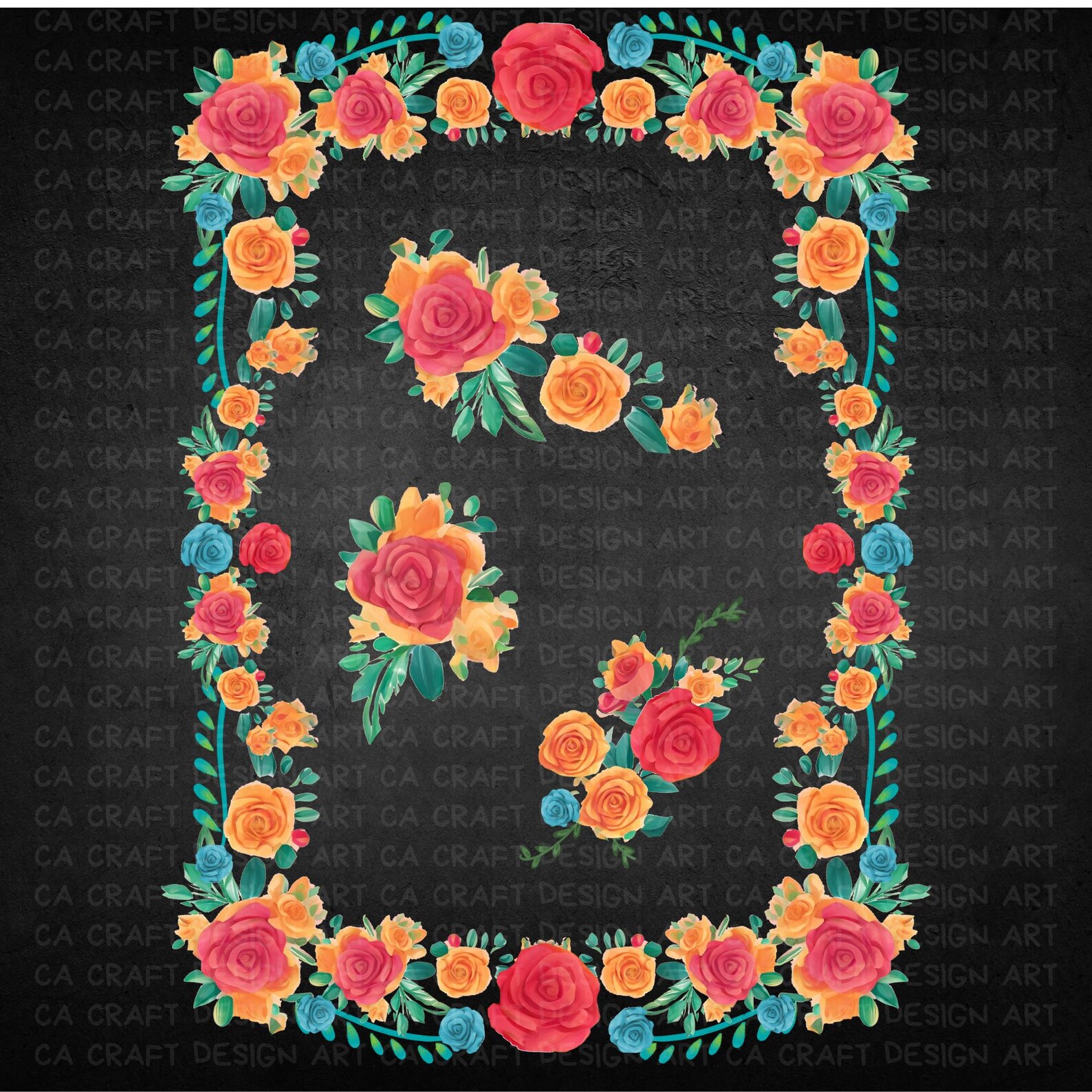 Mexican Flowers Fiesta Party Clipart Bundle, Watercolor Vibrant Floral ...