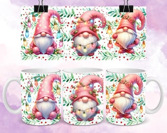 Gnomes Christmas Mug Wrap, Cute Christmas Mug Press Design, Gnomes Mug Wrap Sublimation Designs PNG, 11oz and 15oz Mug Template