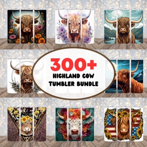 300+ Highland Kuh Tumbler Wrap Bundle: 20oz Skinny PNG (Digitaler Download)