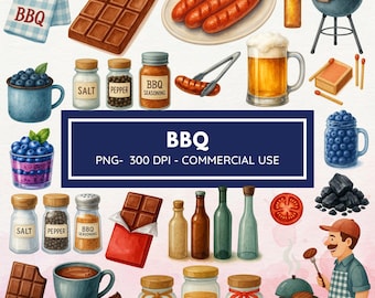 Bbq Clipart - Watercolor - BBQ sauce - Barbecue - Cookout Png - Grill Png - Summer Clipart - Commercial License - Digital Download