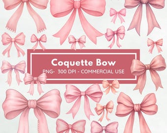 Pink Coquette Bow Clipart Bundle, Pink Bow png, Bow Clipart, Watercolor Pink Bow Ribbon Clipart, Bow Ribbon Clipart, Coquette Bow png