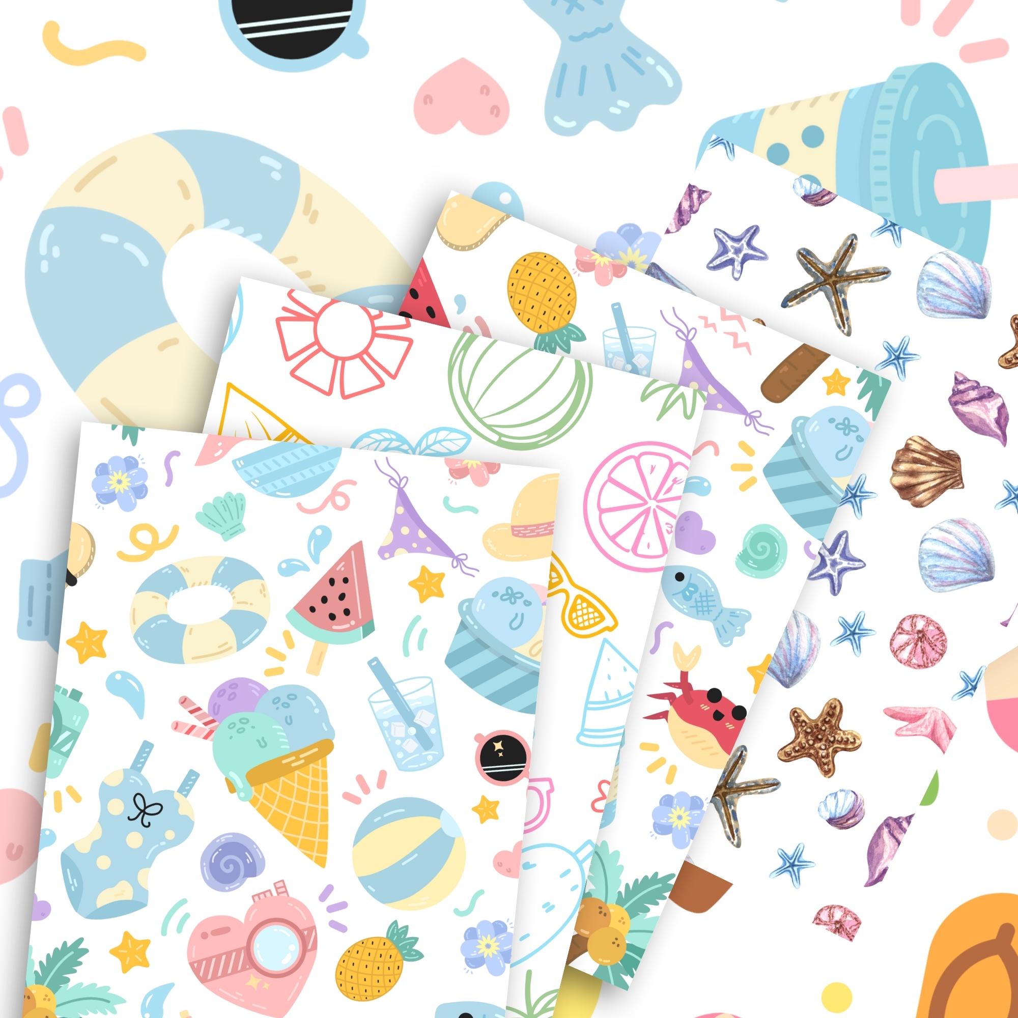 Summer Digital Papers, Summer Pattern Watercolor Scrapbook Paper ...