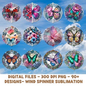 Floral Butterfly Wind Spinner Sublimation Designs: 90+ PNG Files (Digital Download)