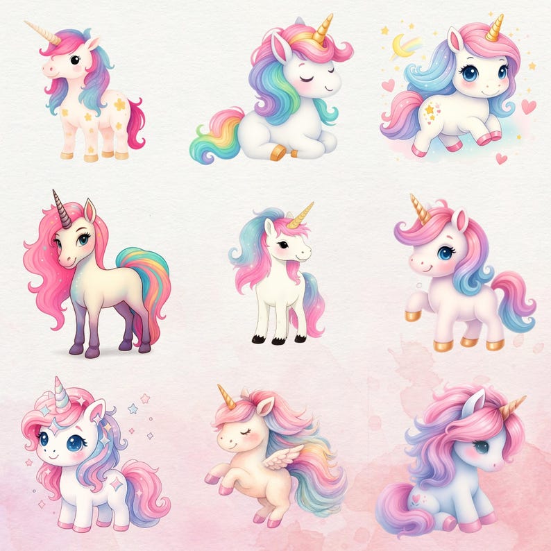 Watercolor - Cute Unicorn Png - Unicorn Clipart Bundle - Unicorn ...