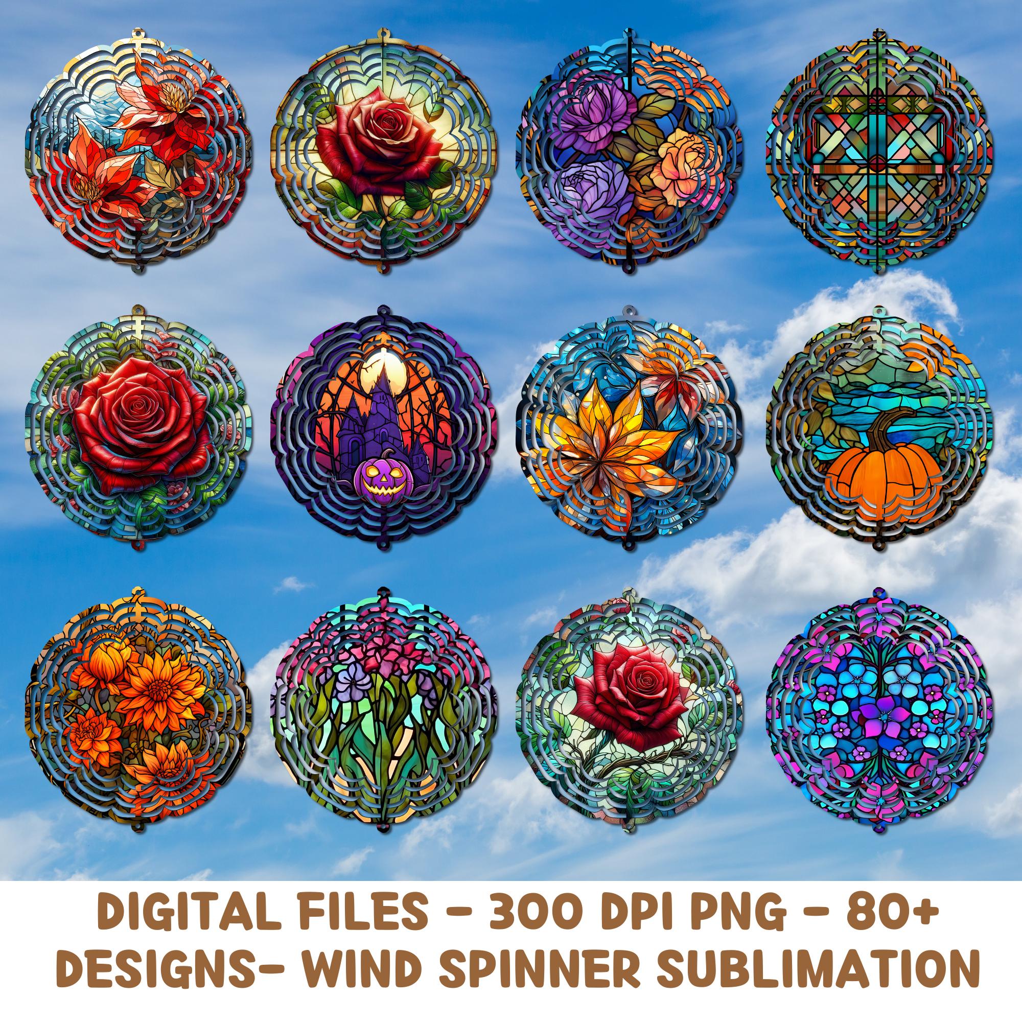 Wind Spinner Stained Glass Sublimation Design Bundle Template, Wind ...