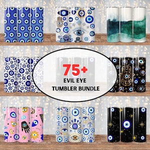 Pode incluir: Um conjunto de mais de 75 designs de copos diferentes com o símbolo do mau-olhado. Os copos são de várias cores e padrões, incluindo azul, branco, preto e dourado. Os copos são perfeitos para adicionar um toque de estilo e proteção à sua vida diária.