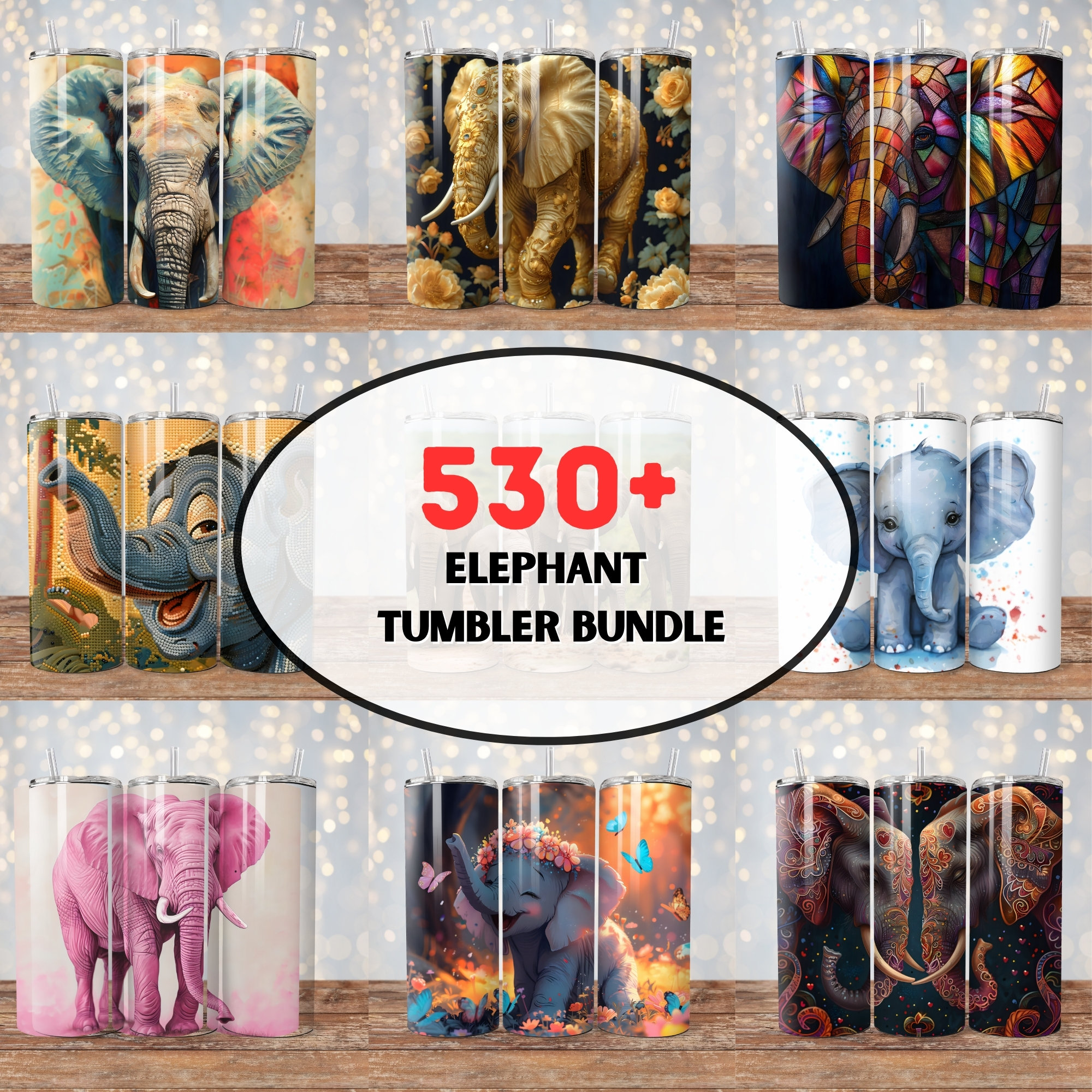 530+ Elephant Tumbler Wrap, Baby Elephant Sublimation Designs, Elephant Seamless Tumbler, Alcohol Ink Elephant PNG, 20oz Bundle vibrant cute