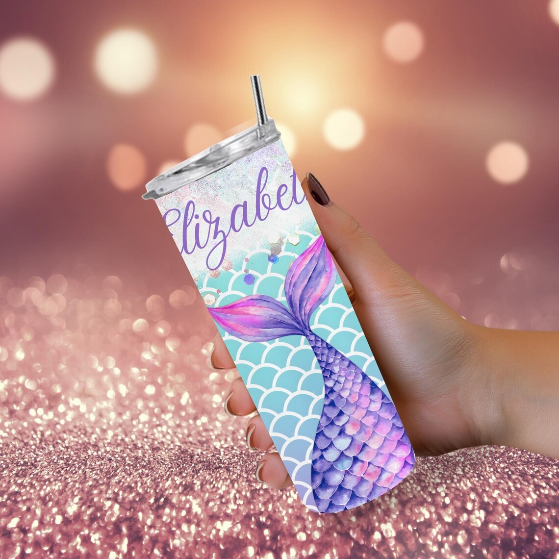 Mermaid Tumbler Wrap PNG 20 Oz Tumbler Design Add Your Own Name Cute ...