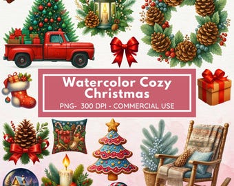 水彩画のクリスマスの居心地の良いクリップアート、クリスマスの居心地の良い美学、ホットココア、ホリデーの居心地の良いクリップアート、素朴なクリスマススタイル、ボヘミアンクリスマスPNG