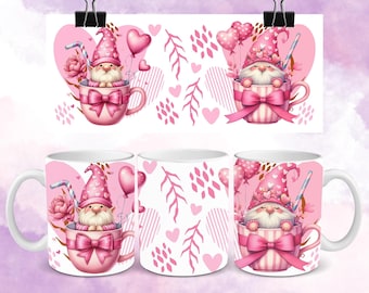 Gnomes Mug Wrap Valentine Design, 11oz & 15oz Mug Template, Valentines Day Mug Sublimation Design, Heart Mug Wrap Template, Download Png