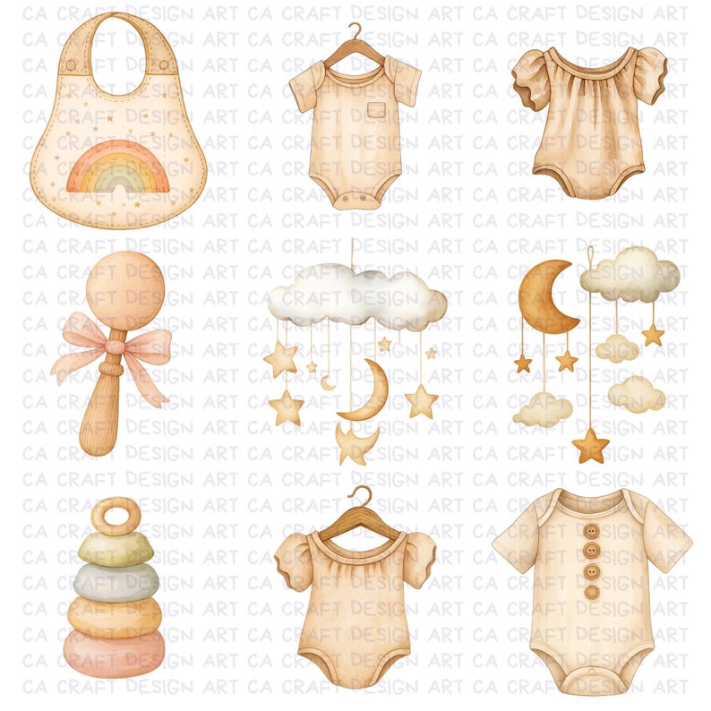 Watercolor Neutral Baby Shower Clipart Bundle, Boho Beige Gender ...