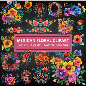 Watercolor Mexican Floral Clipart Bundle: Fiesta Party PNG (Commercial Use)