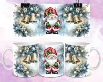 Christmas Gnome Mug Press Wrap 11oz 15oz Gonk Sublimation png Cute Christmas Mug Press Design Custom Snow tree candy cane presents
