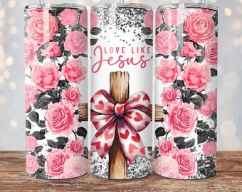 Coquette Christian Tumbler Wrap, 20oz Skinny Sublimation Tumbler Design, Religious Tumbler Png Wrap, Cross Valentine Sublimation Design Png