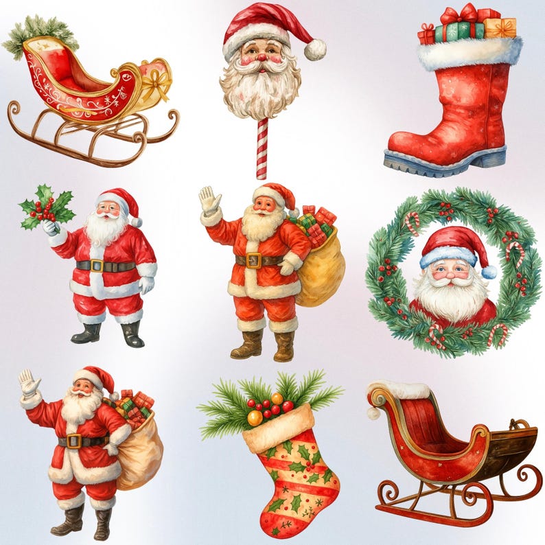 Santa Christmas Clipart Bundle PNG, Cute Santa Claus Illustrations ...