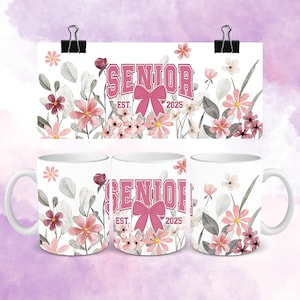 Pink Floral Graduation Mug Wrap: Class of 2025 (Digital Download)