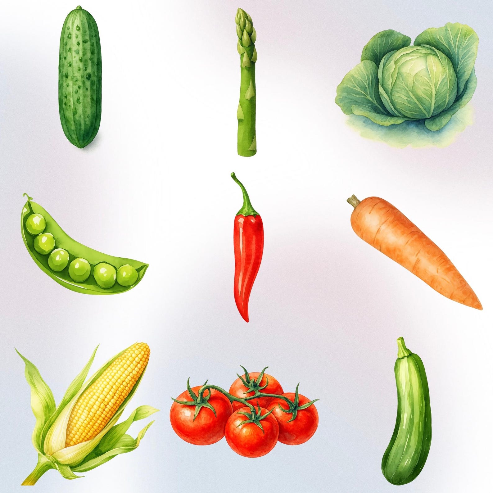 Vegetables Clipart Bundle | Watercolor Veggie PNG Set, Tomato, Pepper ...