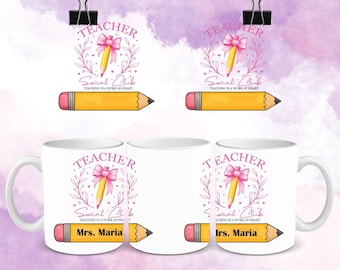 Personalized Teacher 11oz Mug Wrap Png, Teacher Rainbow 11oz 15oz Mug Sublimation, Add Your Own Teacher Life Coffee Mug, Teach Love Inspire