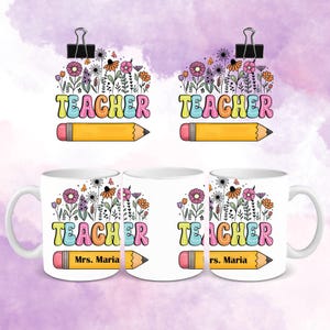 Teacher Mug Sublimation PNG: Floral Wildflowers Design (Digital Download, 11oz & 15oz Wraps)
