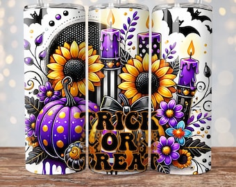 Emballage de gobelet d'Halloween, des bonbons ou un sort 20 oz design en sublimation, gobelet d'Halloween rétro Png, emballage de gobelet citrouille, téléchargement numérique