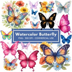 Aquarell Schmetterling Clipart Bundle Regenbogen Silber Gold Neon Schmetterlinge PNG Bunt Lila Pink Lila Fantasy Digital Download Design