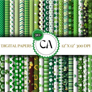 310+ St Patricks Digital Paper Pack, druckbares Grafikdesign-Muster, irische Tartan-Plaid-Papiere, Hintergründe, grüne Papiere, Glückskleeblätter