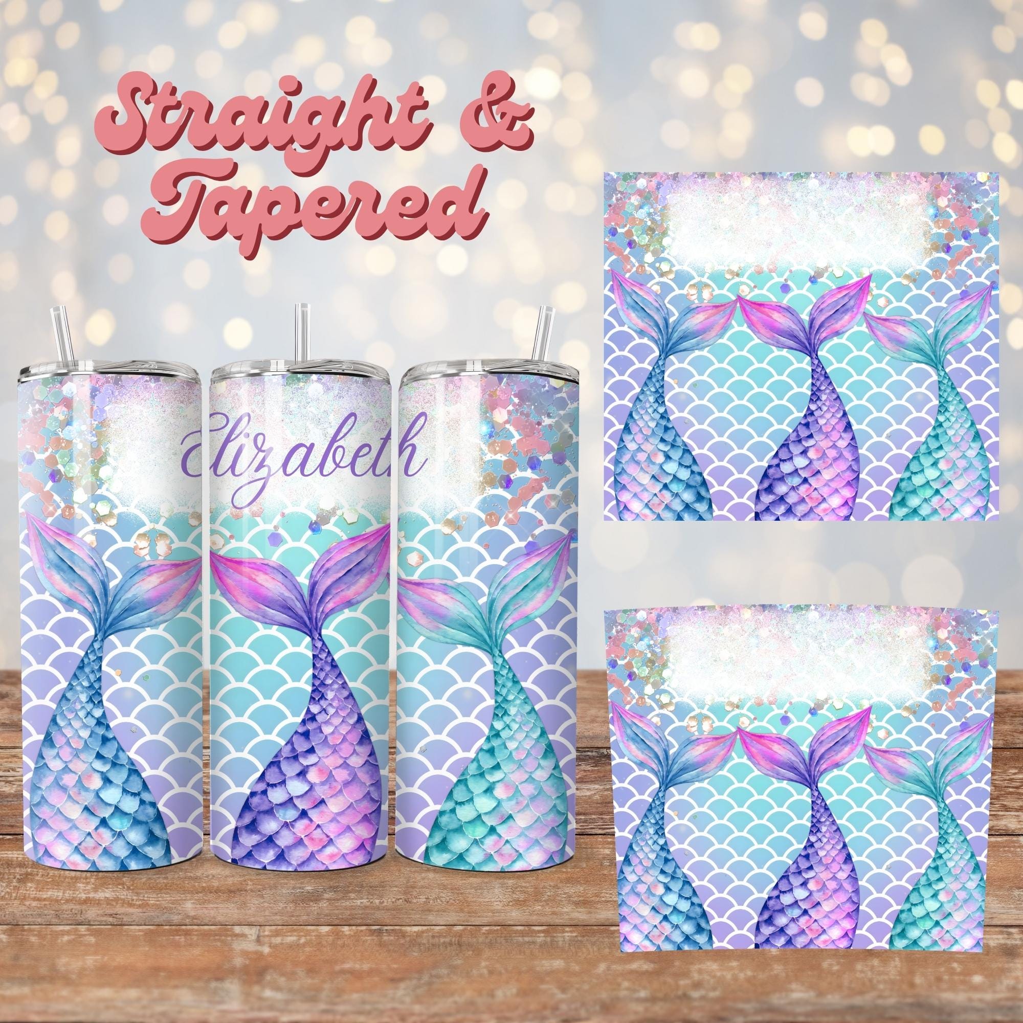 Mermaid Tumbler Wrap PNG 20 Oz Tumbler Design Add Your Own Name Cute ...