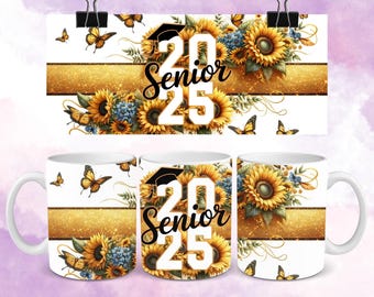 Gold Graduation Mug Wrap, Graduate Class of 2025 Mug Wrap, Graduation Gift, 11oz, 15oz Mug Wrap Template for Sublimation, Digital Download