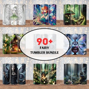 May include: A set of 90+ fairy-themed tumbler designs. The tumblers feature various fairy illustrations, including fairies with wings, fairies in forests, and fairies with flowers. The tumblers are perfect for adding a touch of whimsy to your everyday life.