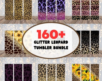 160+ Glitter Leopard Tumbler Wrap Bundle, Leopard Sublimation, Geparden Print Tumbler Bundle, Sublimationsdesigns, 20 Unzen Skinny Tumble PNG