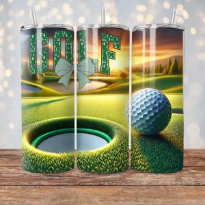 Golf Tumbler Sublimation Design: Seamless Golfer Landscape (PNG Digital Download)