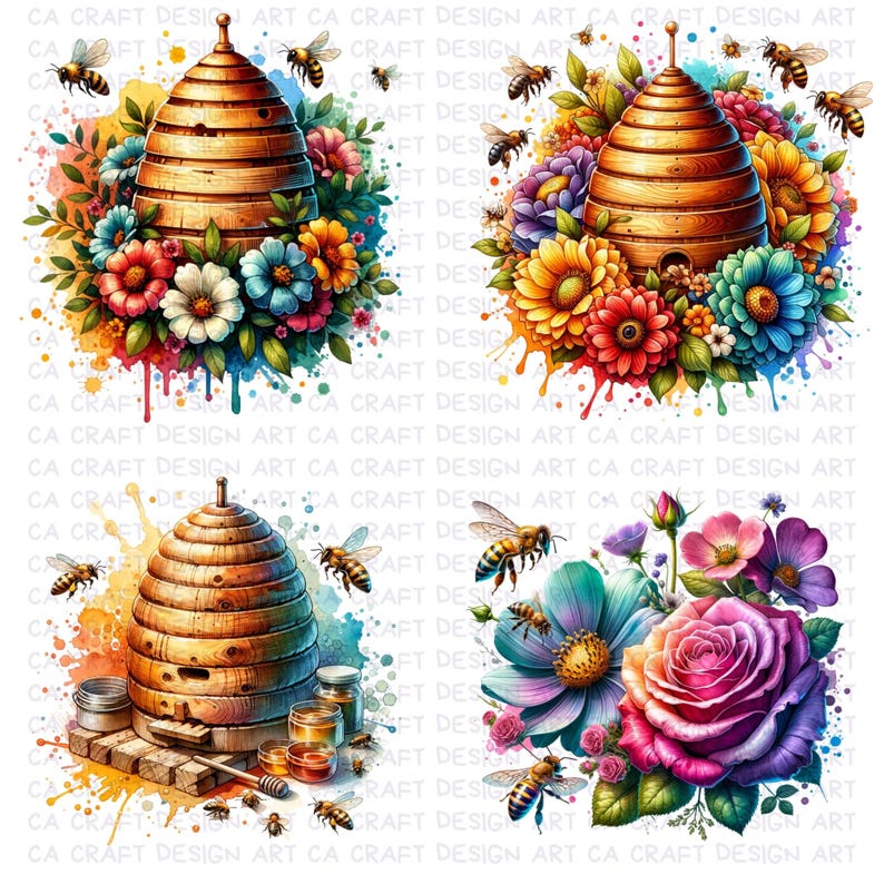 Honey Bee Clipart Bundle, Watercolor Bees Clip Art, Cute Bumblebee PNG ...