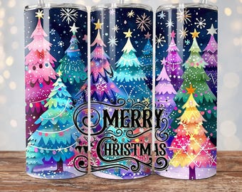 Pastelkleurige kerstbeker wrap, kerstsublimatieontwerp, kerstboom 20oz mager sublimatieontwerp, winterbeker png-download