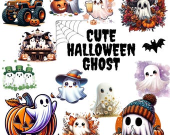 Paquete de imágenes prediseñadas de fantasmas de Halloween en acuarela, lindas imágenes prediseñadas de Halloween, imágenes prediseñadas de calabaza, café, imágenes prediseñadas de fantasmas lindos, imágenes prediseñadas de fantasmas lindos, Halloween, imágenes prediseñadas de fantasmas lindos