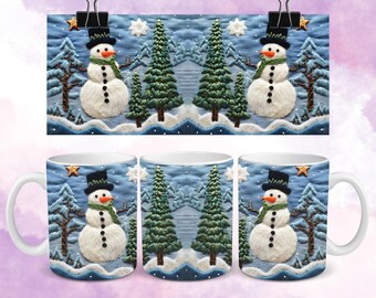 3D sneeuwpop mokomslag, 3D bloemen sneeuwpop mok persontwerp, kerst mokomslag sublimatie ontwerp png, 11oz en 15oz koffiekopsjabloon