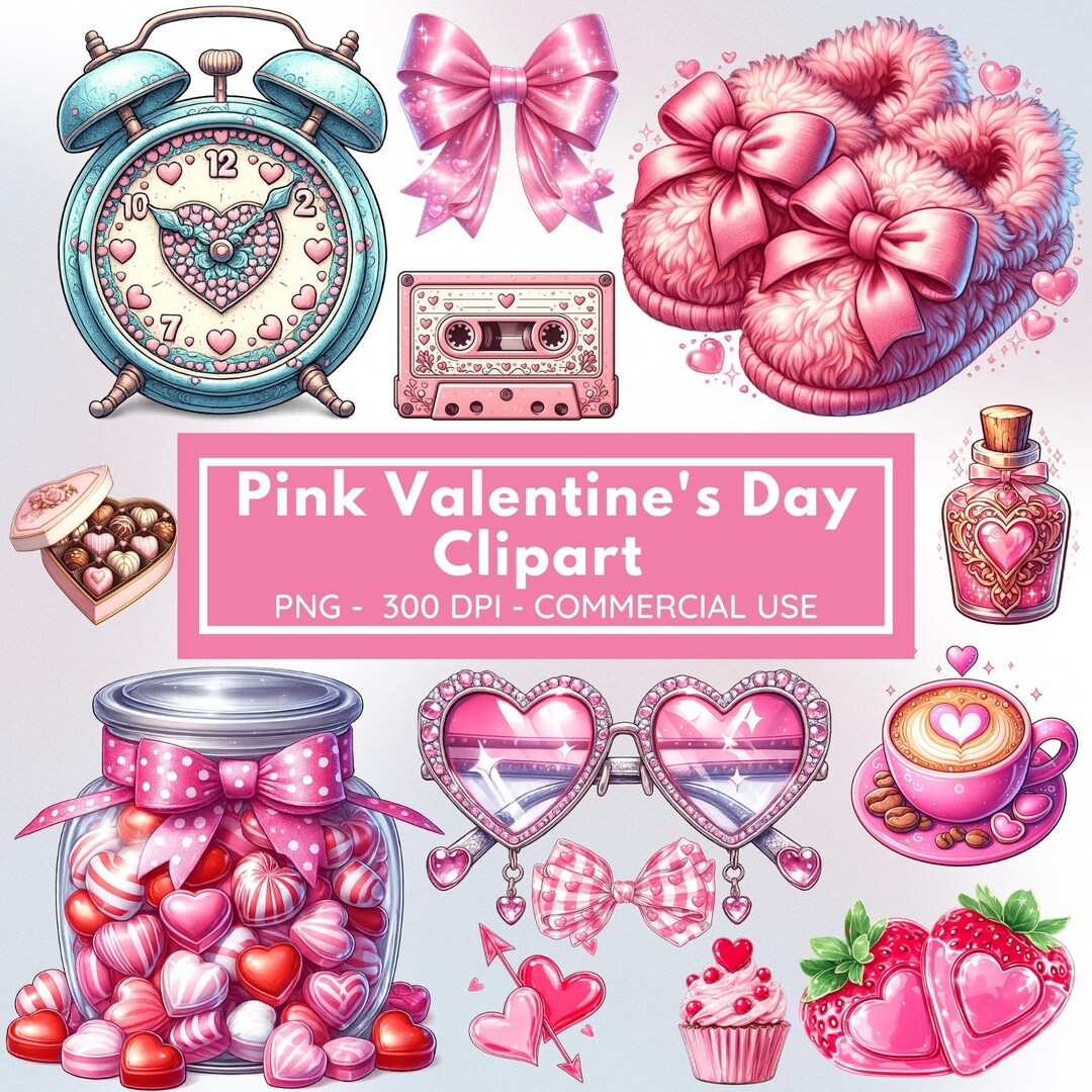 Pink Valentine’s Day Clipart Bundle PNG | Cute Pink Valentine Clip Art ...