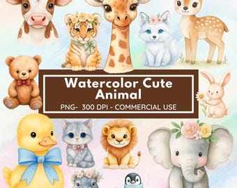 Watercolor Safari Animals Clipart, Lion, Nursery Art, Jungle Animals Clipart, Cute Watercolor Animal, Jungle Animals, Digital Download