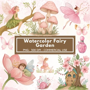 Watercolor Fairy Clipart Bundle: Pastel Garden Fairies (PNG, 300 DPI) Digital Download