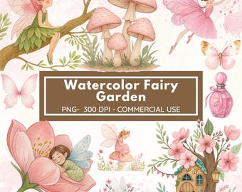 Pastel Fairy Garden Clipart, Whimsical Fairies Clipart, Cute Fairies Clipart, Little Fairy Png Bundle,Watercolor Fairy Clipart Bundle