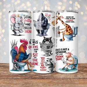 Divertente bicchiere da toilette con animale in formato PNG: umorismo sarcastico da bagno (download digitale)