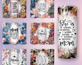 Vaso térmico con diseño floral y cita para el Día de la Madre, diseño inspirador para mamá, paquete floral boho, 20 oz, diseño de sublimación, PNG del Día de la Madre