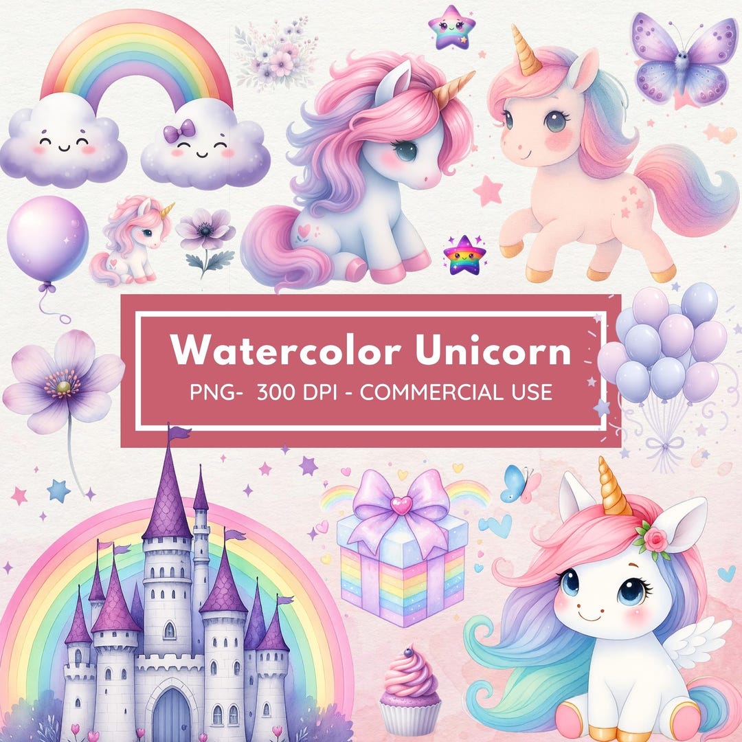 Watercolor - Cute Unicorn Png - Unicorn Clipart Bundle - Unicorn ...