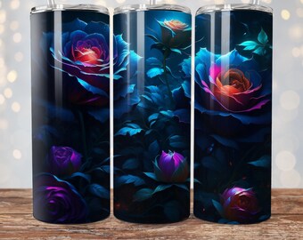 Envoltura para vaso con diseño floral oscuro, vaso delgado de 20 oz, diseño de sublimación, descarga digital PNG, regalo para vaso con diseño floral oscuro, flores con estampado floral oscuro