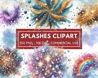 Dreamy Watercolor Splashes Clipart Bundle, Watercolor Splatter Png Texture Png, Watercolor Splash Png, Watercolor Splatter Clipart Bundle