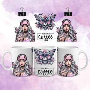 Coffee Mug Wrap, Coffee Lover Mug Press Design, Cute Mug Wrap Sublimation Design PNG, 11oz and 15oz Coffee Cup Template Digital Download