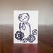 Folded Note Card Black Flower Jizo Art Block Print on B6 note card with deckle edge, Original Customizable Hand Print Stationery
