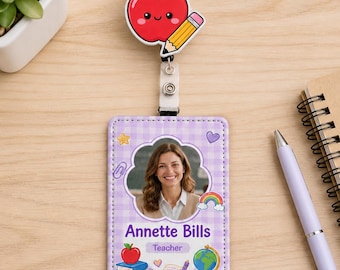 Personalisierte Lehrer Abzeichen Reel, benutzerdefinierte Foto Lehrer ID Halter, einziehbarer Namensschild Clip, Back to School Lehrer Geschenk