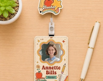 Porta badge in pelle personalizzato con nome per insegnanti, accessori per cordino per insegnanti, regalo per insegnanti bibliotecari, regalo per insegnanti per il ritorno a scuola