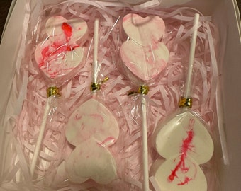 Chocolate Hearts, Chocolate Lollipops, Chocolate Lollipops, Party Favors, Valentine's Day, Pink Lollipops